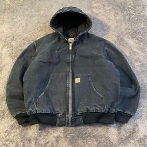 Carhartt black faded workwear Jacket with hood Skate Grunge Size Large